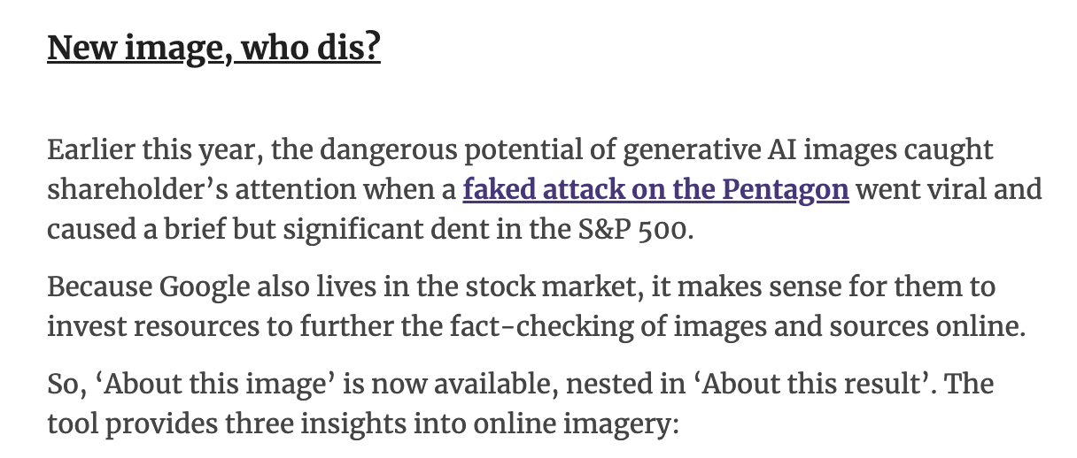 "New image, who dis?" section of Rich Snippets newsletter