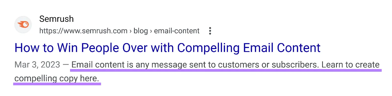 A SERP listing with the meta description highlighted.