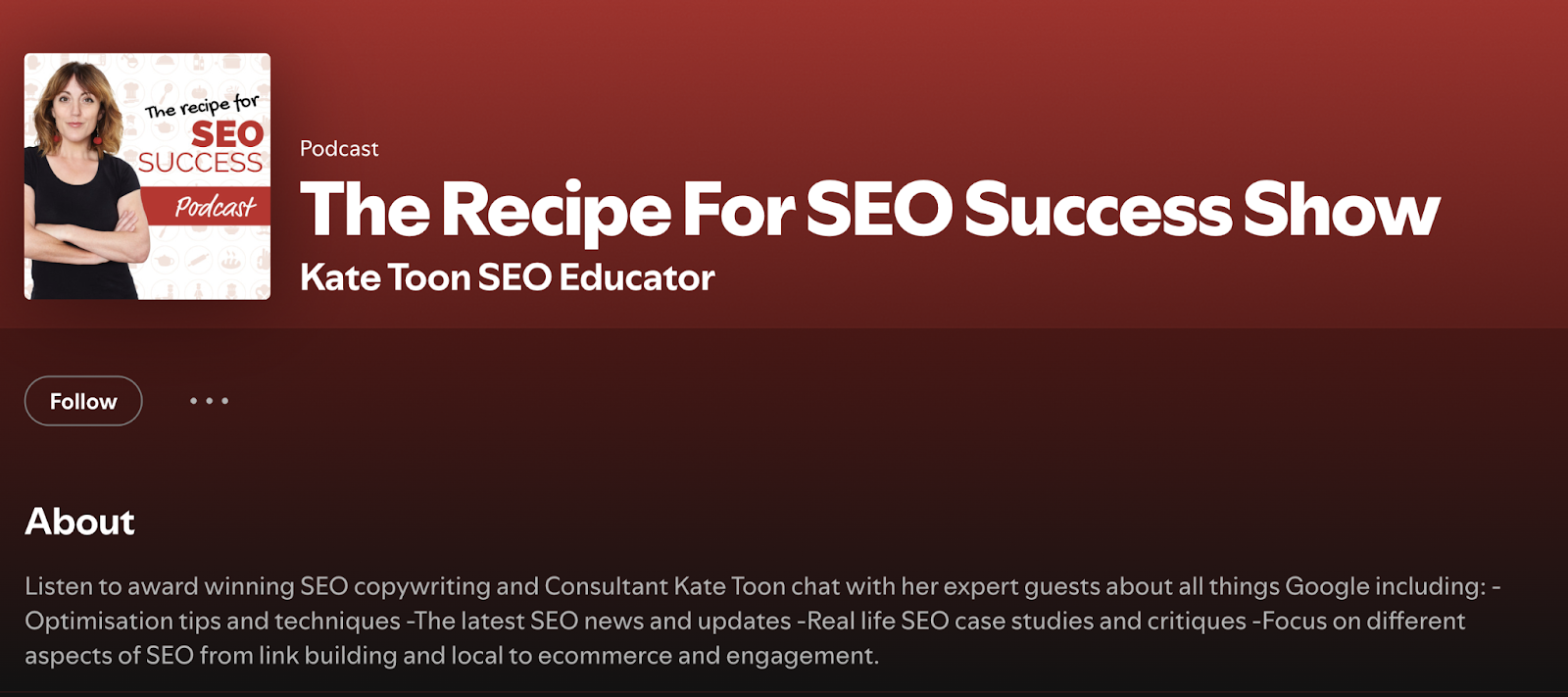 The Recipe for SEO Success Show as it appears on Spotify.