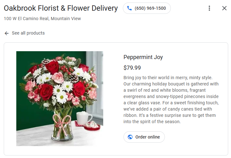 A Google Business Profile product for a florist.