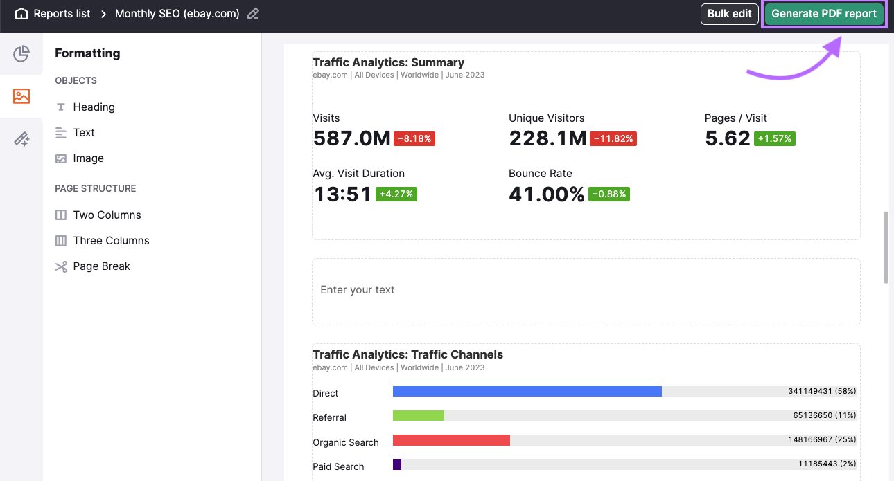 “Generate PDF Report” button highlighted