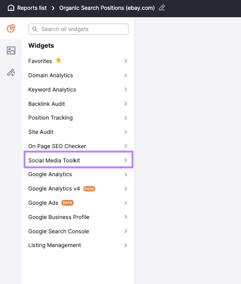 “Social Media Toolkit” widget highlighted in “My Reports”