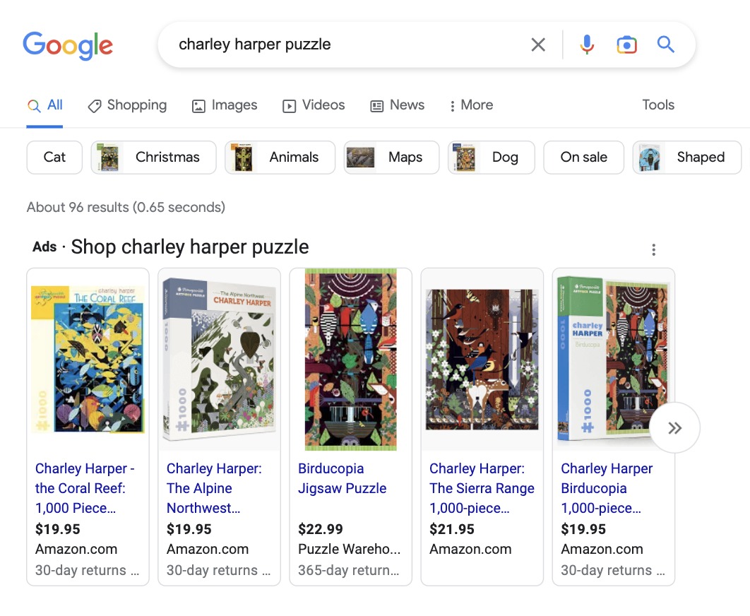 Annonce Shopping dans les résultats de recherche sur ordinateur.