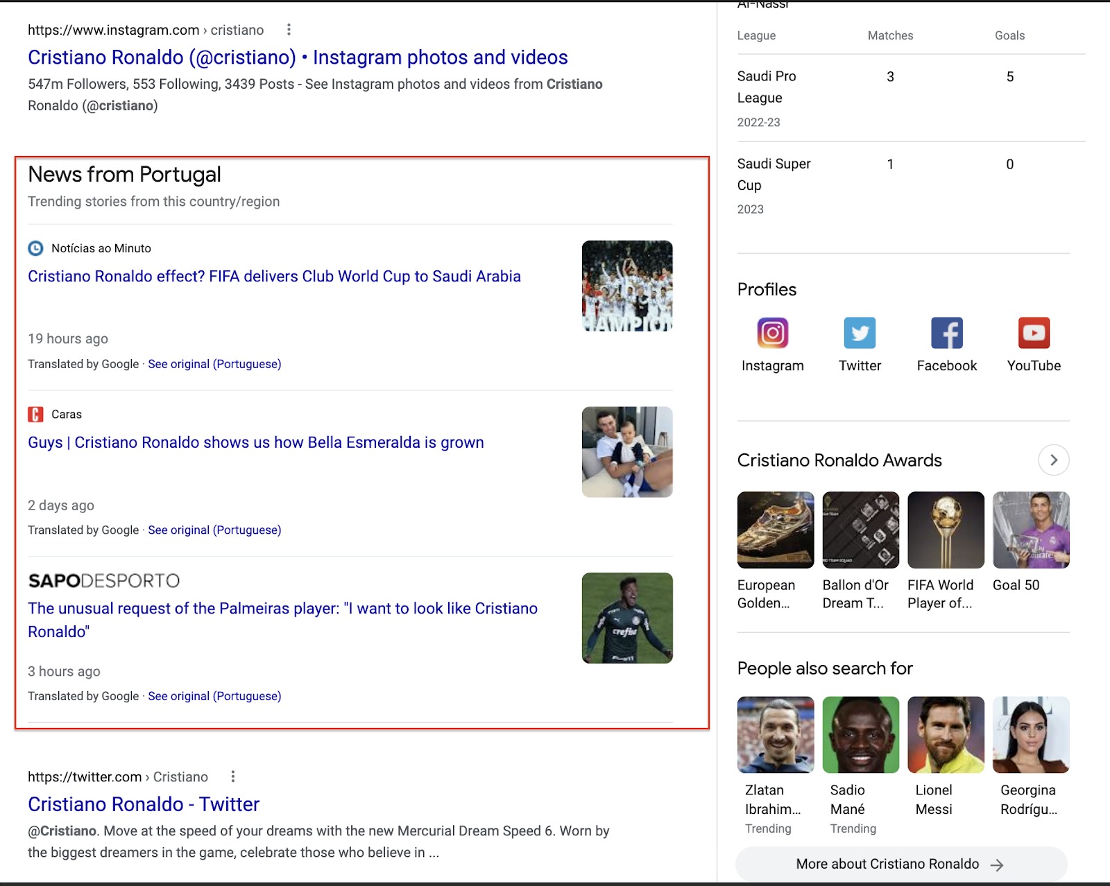 Actualités dans les résultats de recherche sur ordinateur.