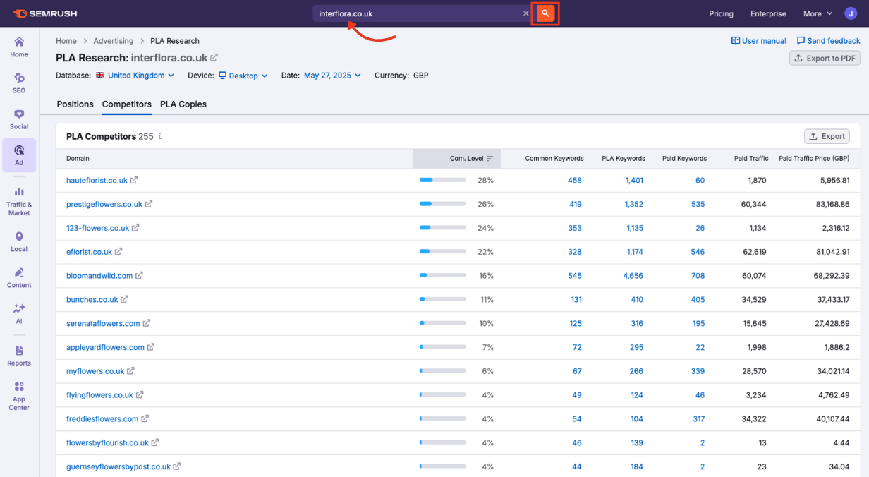 The search bar in PLA Research.